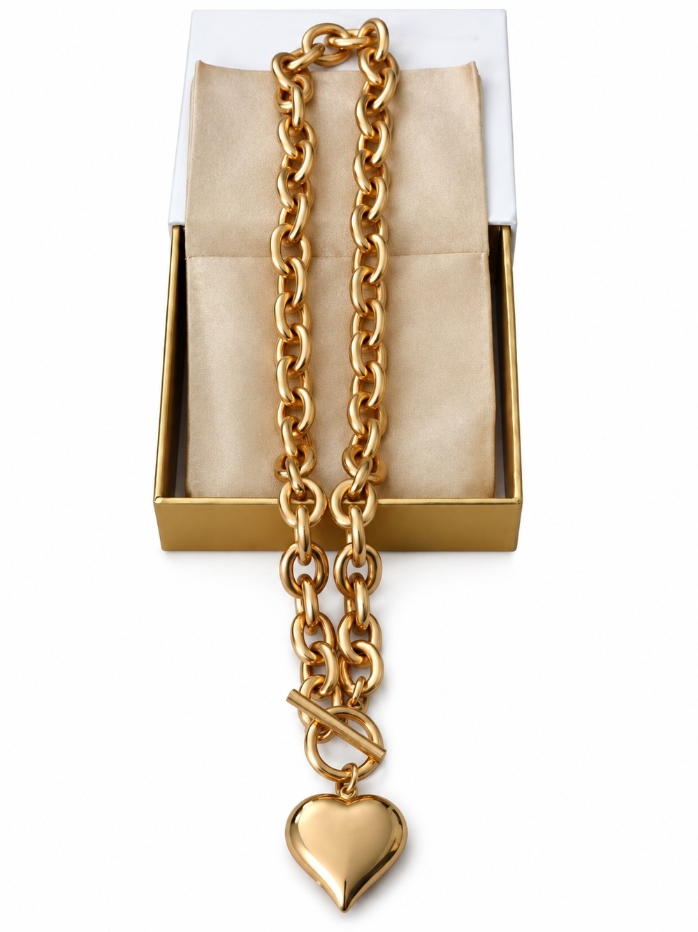 Classyzint NWOT 18k Plated Gold Heart Charm Chunky Chain Necklace